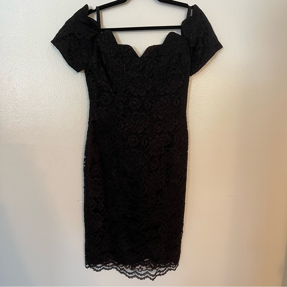 Vintage 80s Karen Lucas for Niki Black Lace Bodycon Dress with Boning 10